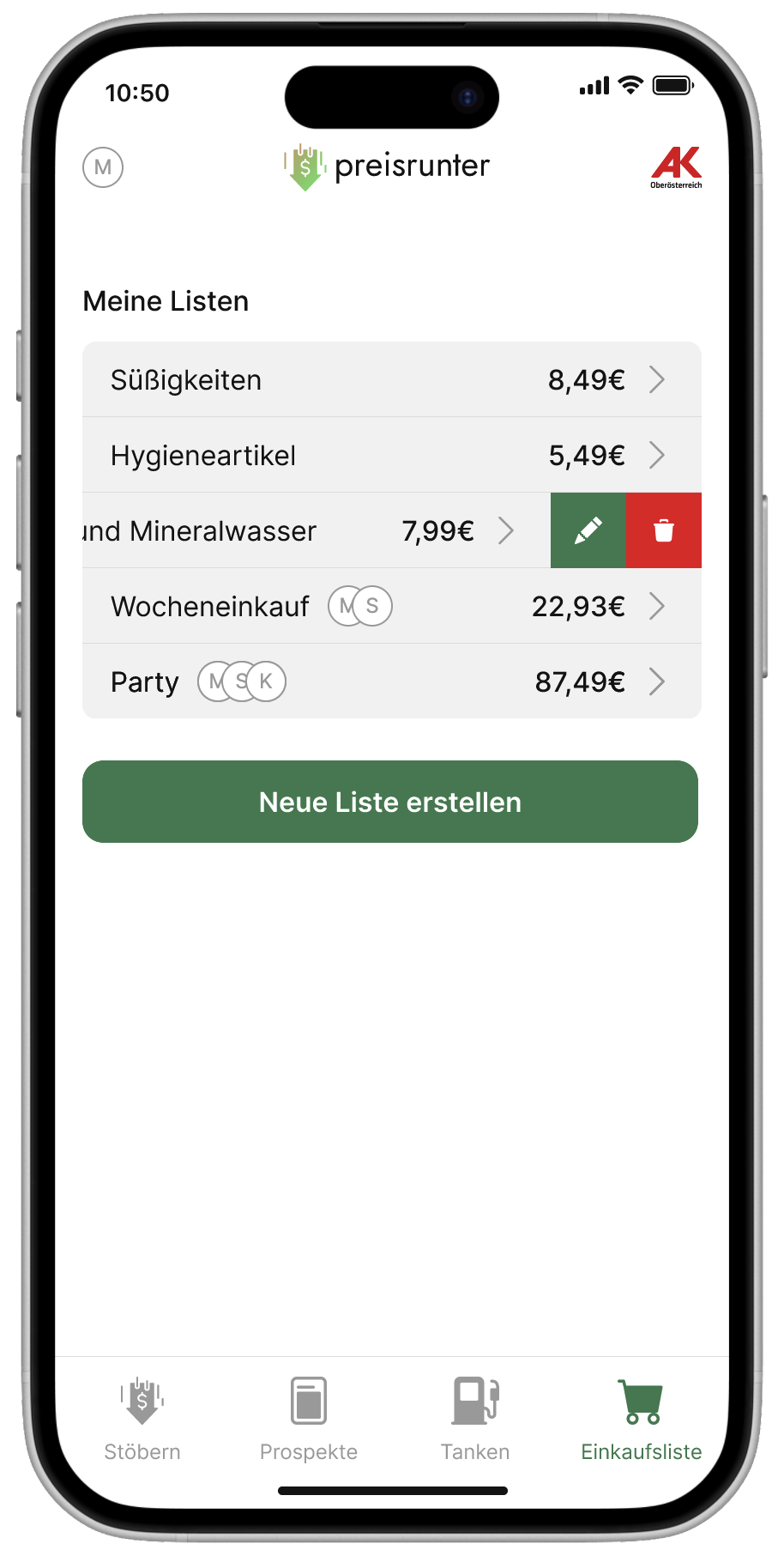 Vorschau Einkaufsliste